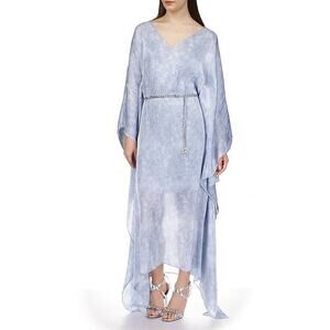 New Michael Kors V-Neck Midi Kaftan Chambray Dress Size S/M MISSING Chain Belt